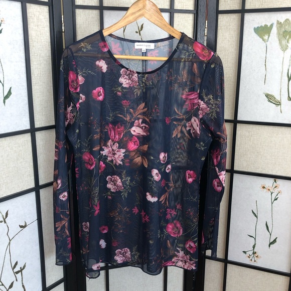 4 for 25$ MARIE CLAIRE Navy Blue Long Sleeve Mesh Shirt. Size XL. - Picture 2 of 4